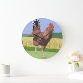 Running Rooster auf dem Land Große Wanduhr (Zuhause)