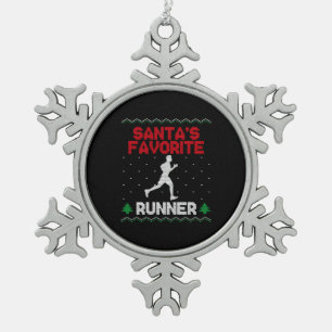 Running Runner Half Marathon Ugly Schneeflocken Zinn-Ornament