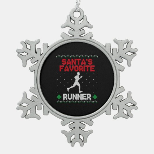 Running Runner Half Marathon Ugly Schneeflocken Zinn-Ornament (Vorderseite)