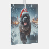 Running Santa Newfie Ornament Aus Glas (Vorderseite Rechts)
