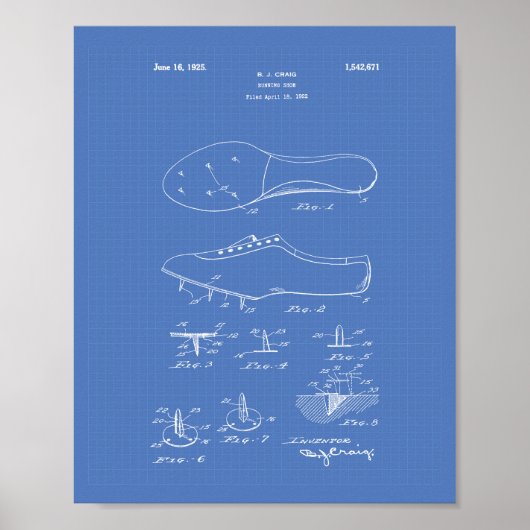 Running Shoe 1925 Patent Art Blueprint Poster (Vorne)