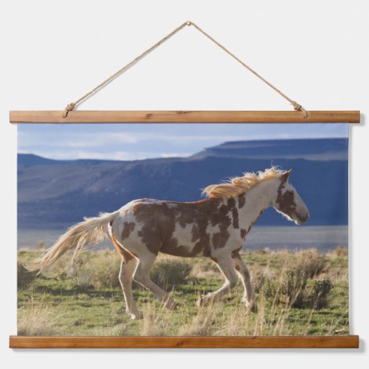 Running Stallion, Steens Mountains, Oregon Wandteppich Mit Holzrahmen (Vorne)
