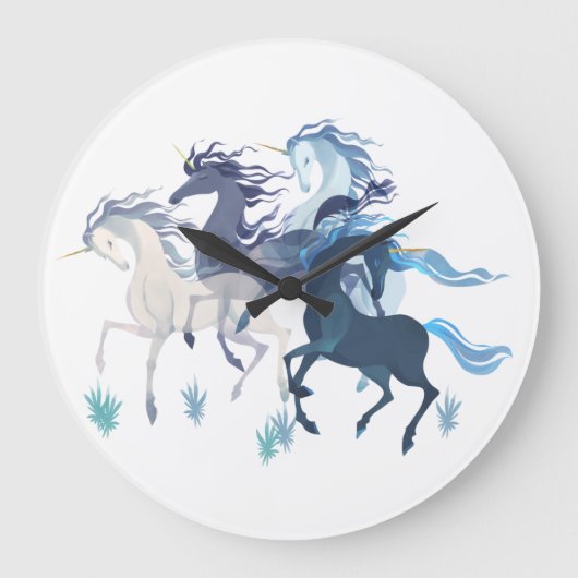 Running Unicorns clock Große Wanduhr (Vorderseite)