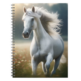 Running White Horse – Graceful Equine Freedom Notizblock