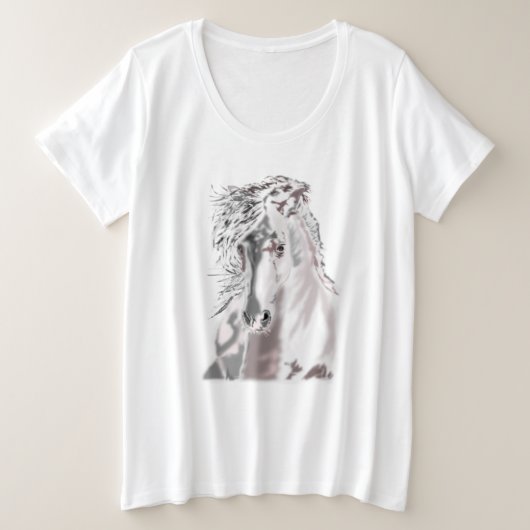 Running White Horse Plus Size T - Shirt (Design vorne)