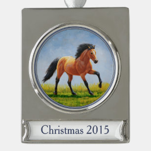 Running Wild Buckskin Horse Banner-Ornament Silber