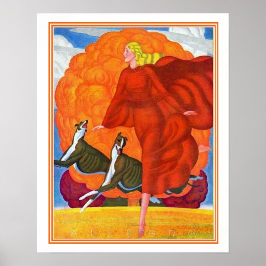 "Running with Greyhounds" Art Deco Print 16x20 Poster (Vorne)