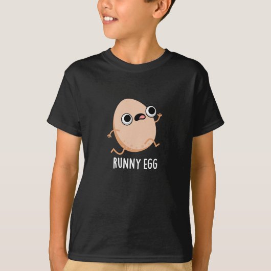 Runny Egg Funny Running Egg Pun Dark BG T-Shirt (Vorderseite)