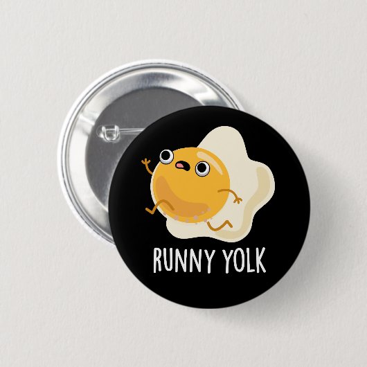 Runny Yolk Funny Food Egg Pun Dark BG Button (Vorne & Hinten)
