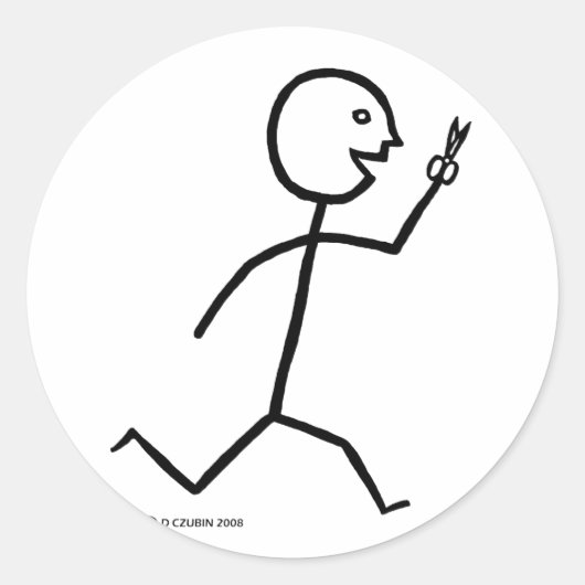 Runs mit Schere Runder Aufkleber (Vorderseite)