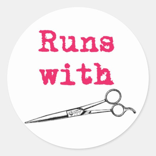Runs mit Shears-Haarsticker Runder Aufkleber (Vorderseite)