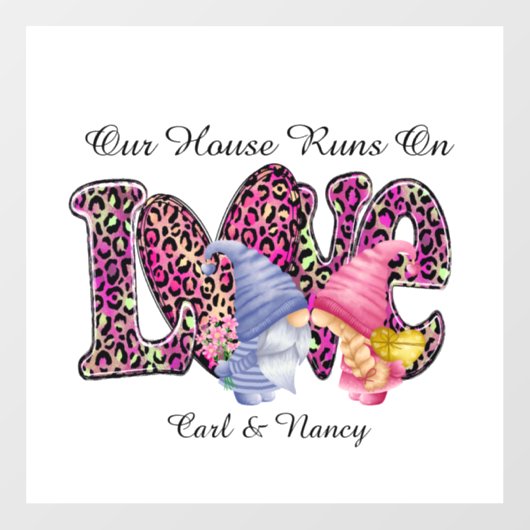 Runs on Liebe, Gnome Couple personalisieren Fensteraufkleber (Blatt)