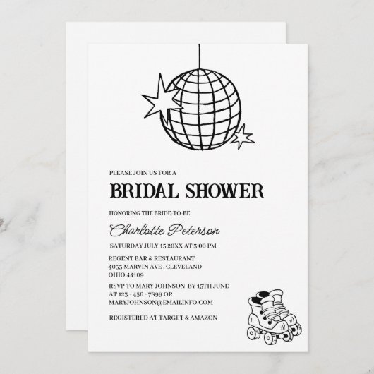 Runter & Booggen bei Disco Themenwelt Brautparty Einladung (Vorne/Hinten)