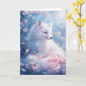 Ruquil Winter Fox Amid Falling Petals Karte (Gelbe Blume)