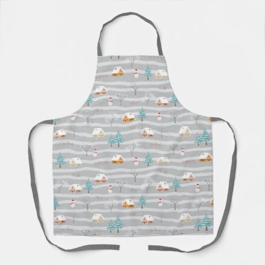 Rural Farm Winter Home Snowman Pine Trees Rustic Schürze (Vorderseite)