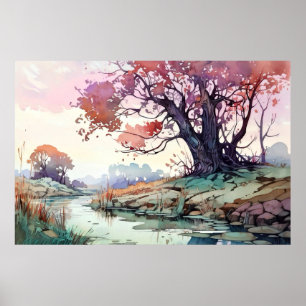 Rural River Wcolor Poster