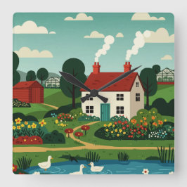 Rural town quadratische wanduhr