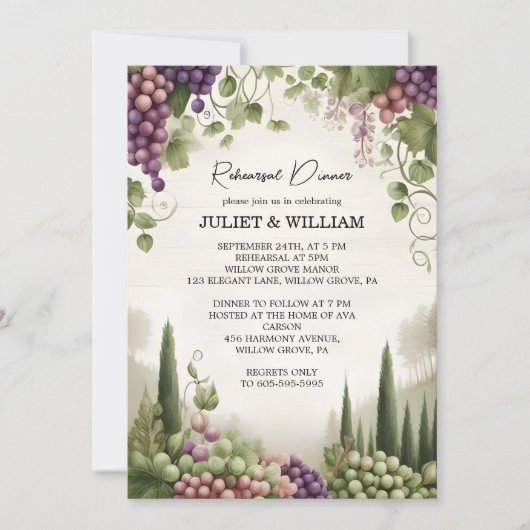 Rural Wood Frucht Ivy Weinberg Probe Abendessen Einladung (Vorderseite)