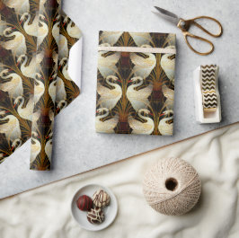 Rush Iris Crane Birds Gold Ivory Wrapping Paper Geschenkpapier