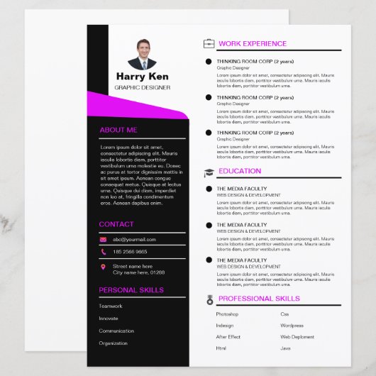 Rush-Studentinnenverbindung Moderne Resume-Vorlage (Vorne/Hinten)