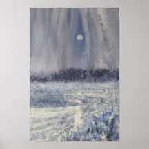 Rushing Creek under Moon Aquarell Print