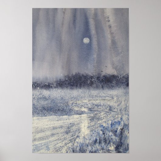 Rushing Creek under Moon Aquarell Print Poster (Vorne)