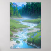 Rushing Stream in Green Field Poster (Vorne)