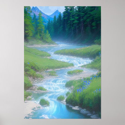 Rushing Stream in Green Field Poster (Vorne)