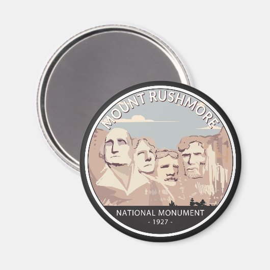 Rushmore National Monument Retro Circle Magnet (Vorderseite/Rückseite)