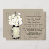 Rusic Brown Mason Jar Wild White Daisies Einladung (Vorne/Hinten)
