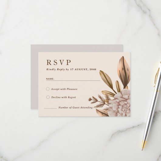 Rusic Elegance Floral Wedding RSVP Response-Karte (Vorderseite/Rückseite Beispiel)