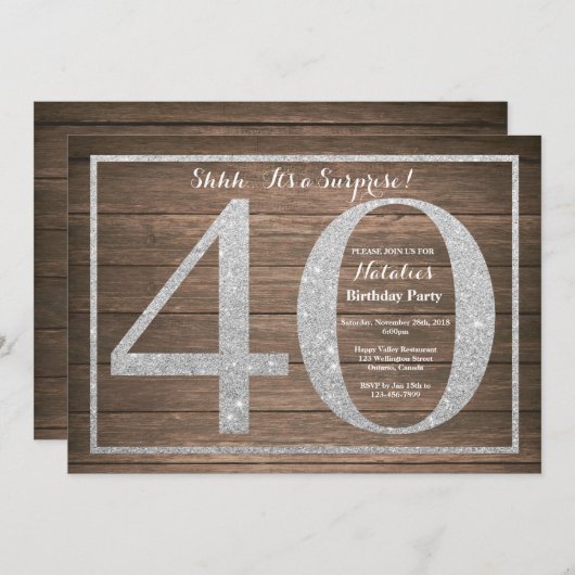 Rusic Überraschung 40. Geburtstag Einladung Silver (Vorne/Hinten)