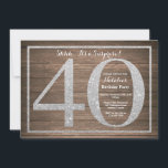 Rusic Überraschung 40. Geburtstag Einladung Silver<br><div class="desc">Rustikale Überraschung 40. Geburtstag Einladung. Silberner Glitzer Geburtstagsparty Einladung mit rustikalem Holzhintergrund. Überraschung Geburtstag. Erwachsener zum Geburtstag. Männer oder Frauen schwindeln Party. Für weitere Anpassungen klicken Sie bitte auf die Schaltfläche "Anpassen" und verwenden Sie unser Designwerkzeug,  um diese Vorlage zu ändern.</div>
