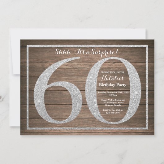 Rusic Überraschung 60. Geburtstag Einladung Silver (Vorderseite)