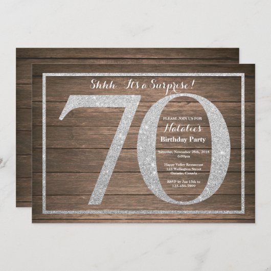 Rusic Überraschung 70. Geburtstag Einladung Silver (Vorne/Hinten)