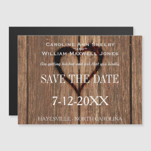 Rusic Wood und Gravur Herz Save the Date Magneteinladung