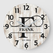 Rusitc Holz Hintergrund F Monogramm Große Wanduhr (Vorderseite)