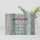 Rusitc Rotes Herz und Holz Save the Date (Stehend Vorderseite)