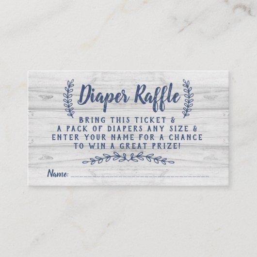 Rusitc Wood Diaper Raffle Ticket, blau, grau Begleitkarte (Vorderseite)