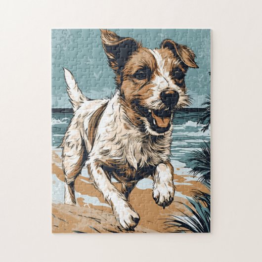Russel-Terrier am Strand Puzzle (Vertikal)