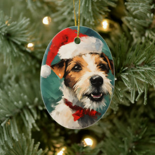 Russel Terrier Weihnachtsmalerei Keramik Ornament