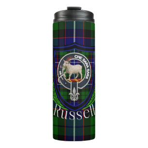 Russell schottischer Clan Tartan und Wappen Thermosbecher