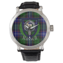 Russell Scottish Clan Tartan & Crest Armbanduhr