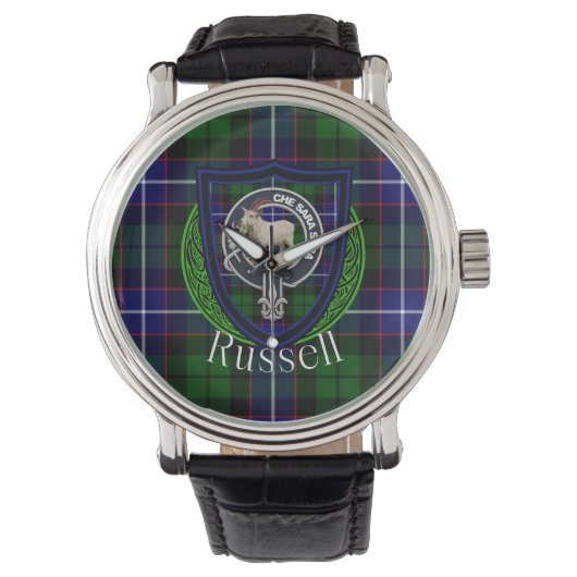 Russell Scottish Clan Tartan & Crest Armbanduhr (Vorderseite)