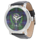 Russell Scottish Clan Tartan & Crest Armbanduhr (Schrägansicht)