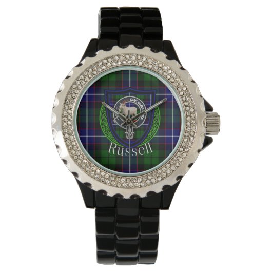 Russell Scottish Clan Tartan & Crest Armbanduhr (Vorderseite)