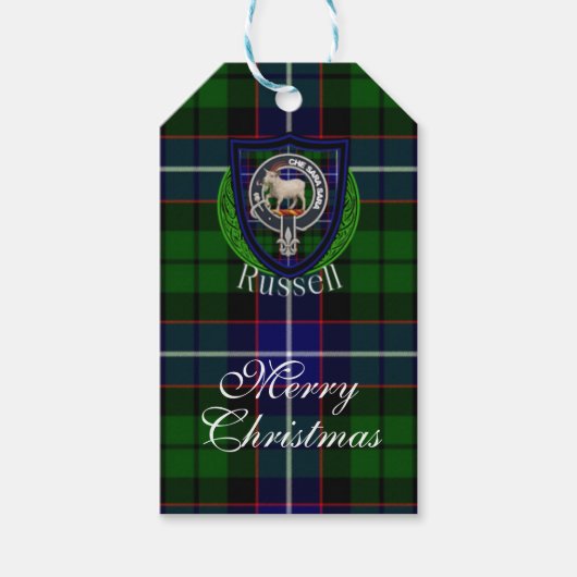 Russell Scottish Clan Tartan & Crest Geschenkanhänger (Vorderseite)