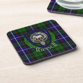 Russell Scottish Clan Tartan & Crest Getränkeuntersetzer (Linke Seite)