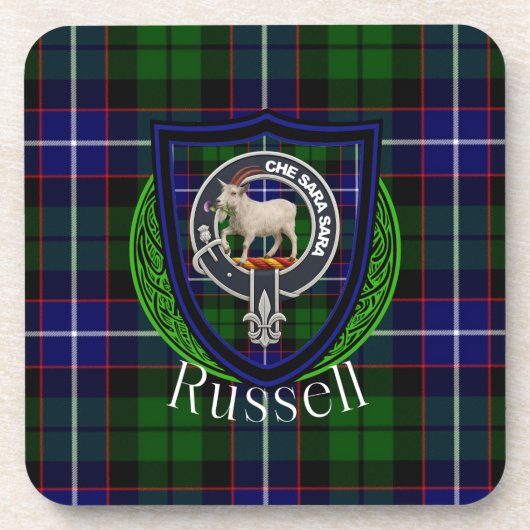 Russell Scottish Clan Tartan & Crest Getränkeuntersetzer (Vorderseite)
