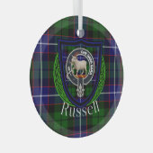 Russell Scottish Clan Tartan & Crest Ornament Aus Glas (Vorderseite Rechts)